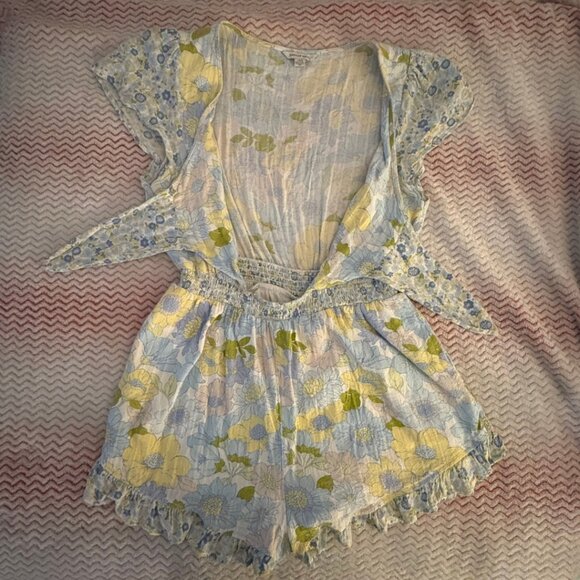 American Eagle Blue and Green Floral Romper - Size Large - Picture 5 of 12